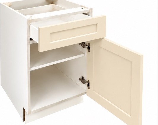 Ivory Creamy Shaker base cabinet, open