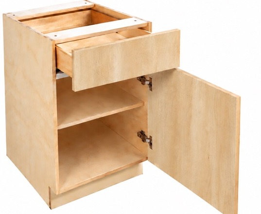 Natural Slab base cabinet, open