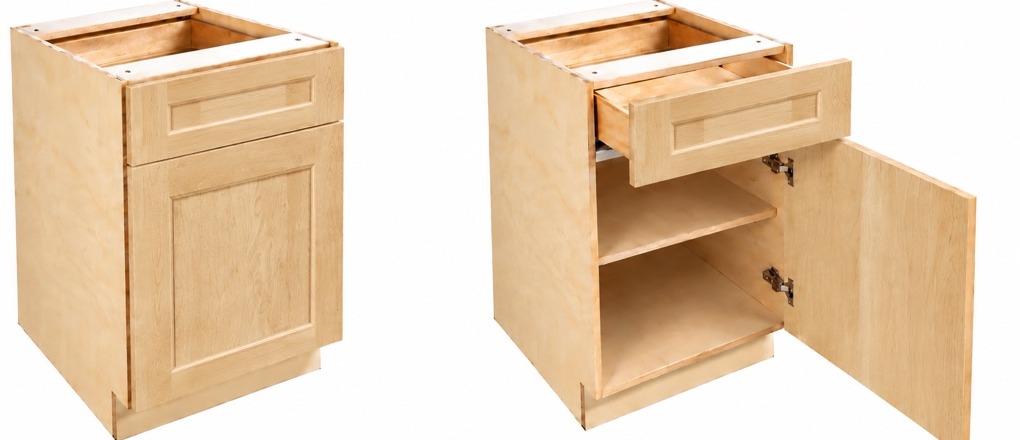 Natural Maple Shaker base cabinet, closed and open